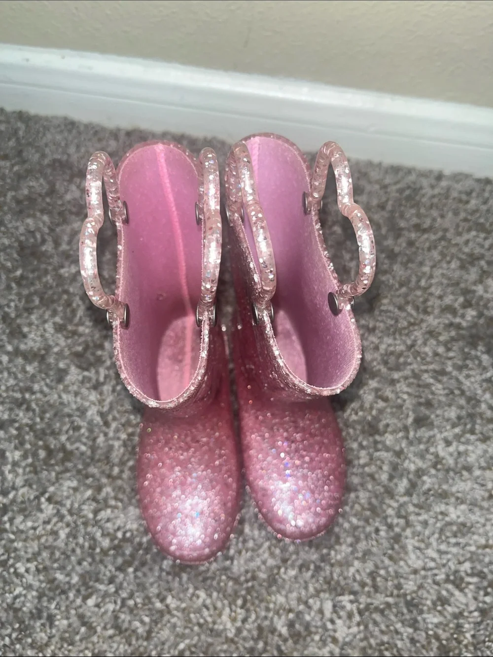 Western Chief Toddler Glitter Pink Rain Boots with Heart Handles